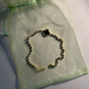 Rachel Zoe 14K Gold Plated /Sterling Silver Black Onyx Clover bracelet